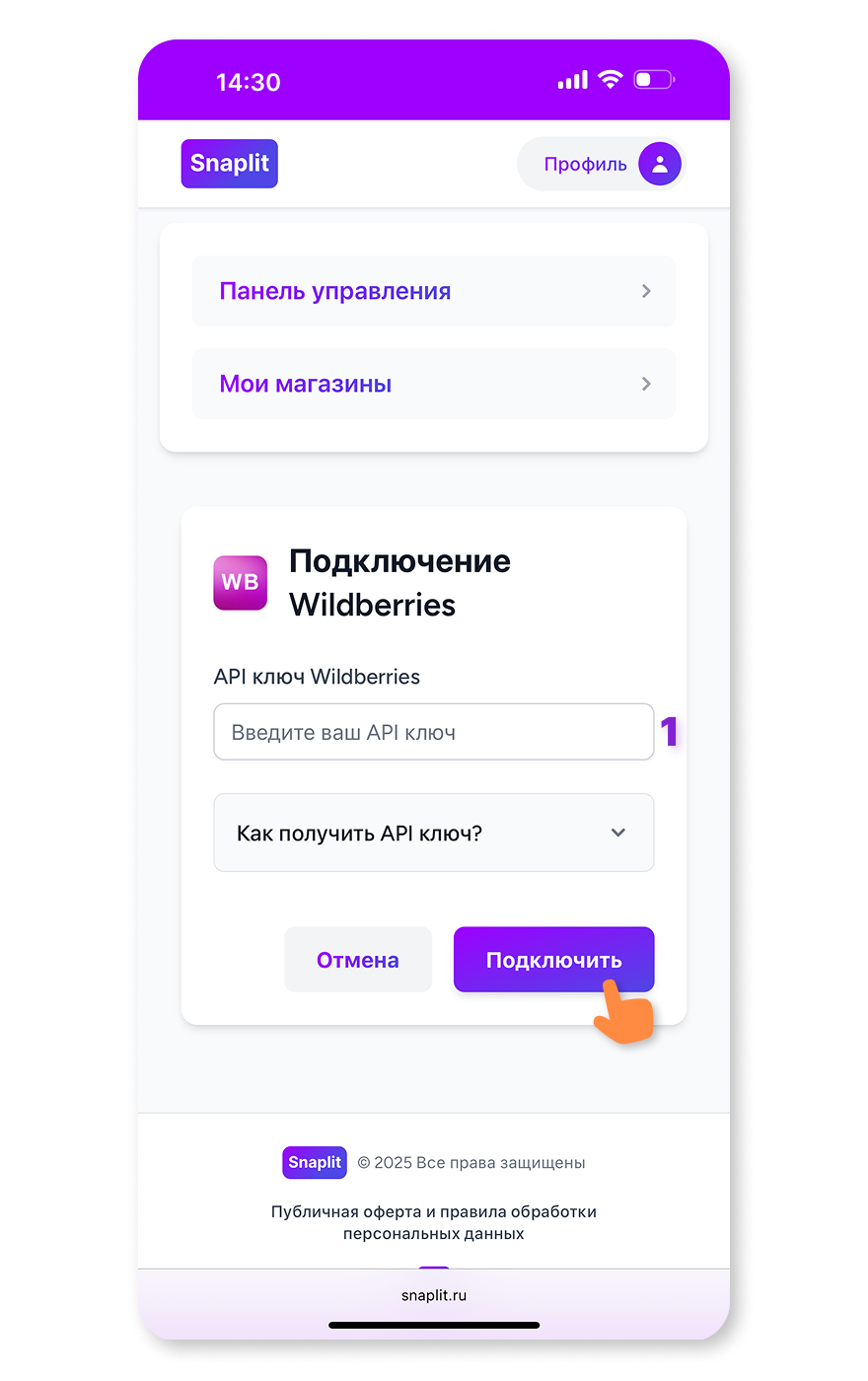 Введите АПИ-ключ (мобильная версия)